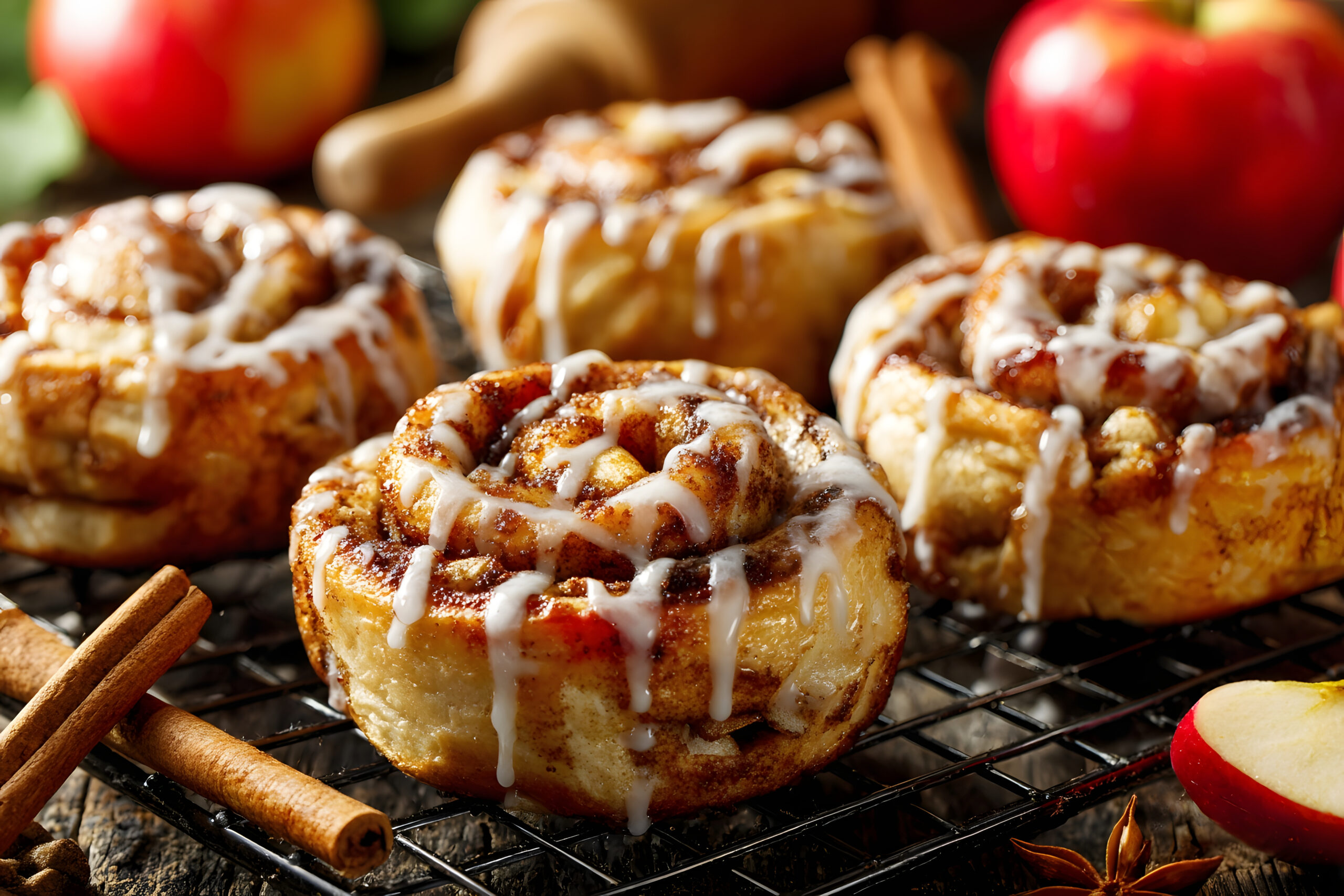 Soft, fully cooked cinnamon rolls layered with apple filling that delivers real fruit flavor without leaking moisture into the dough. Pre-cooked and thickened apples solve the soggy center problem that ruins most fruit-filled rolls.
