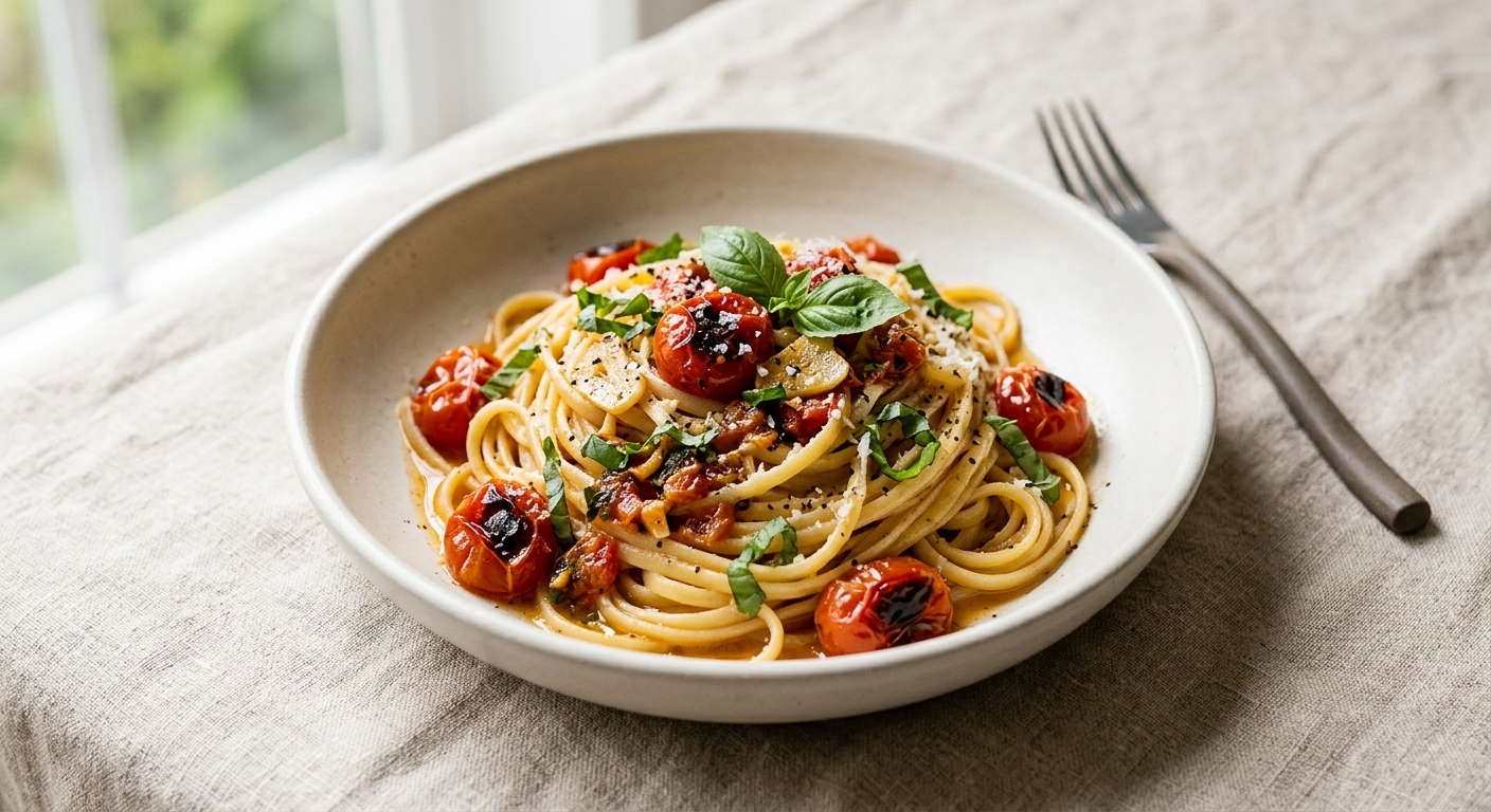 Blistered Tomato Butter White Wine Garlic Basil Sauce