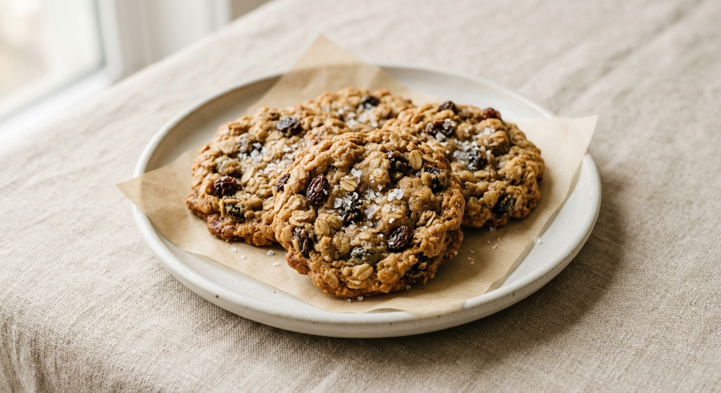 Brown Butter Oatmeal Raisin Cookies with Sea Salt