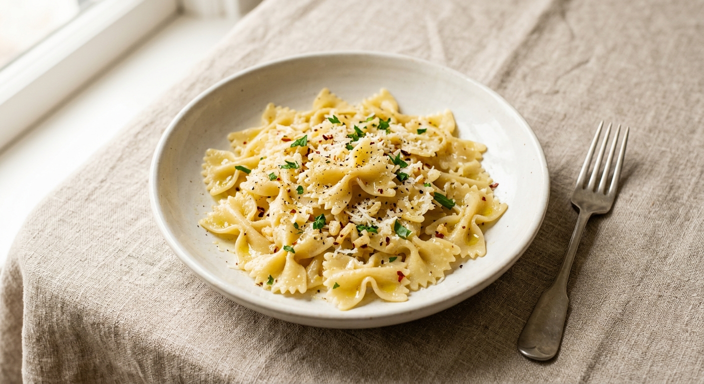 Classic Bowtie Pasta with Garlic and Olive Oil