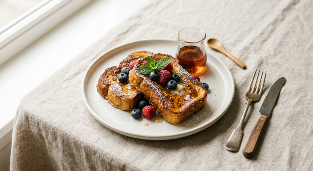 Classic French Toast browned golden in a skillet