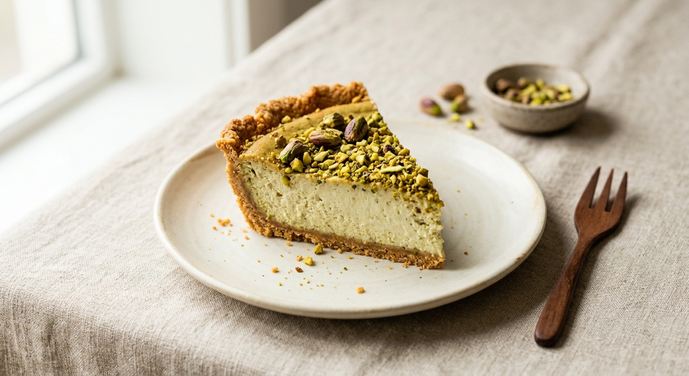 Baked Pistachio Cheesecake Pie with Graham Cracker Crust