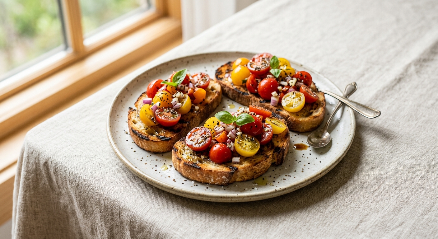 Classic Tomato Bruschetta with Dried Basil and Cherry Tomatoes