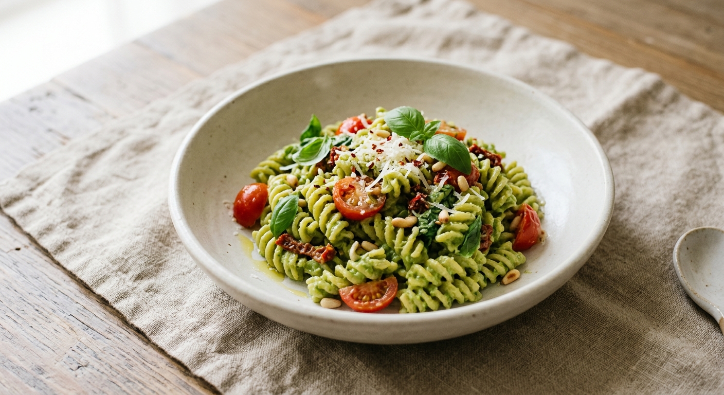 No-Cook Creamy Avocado Pesto Pasta