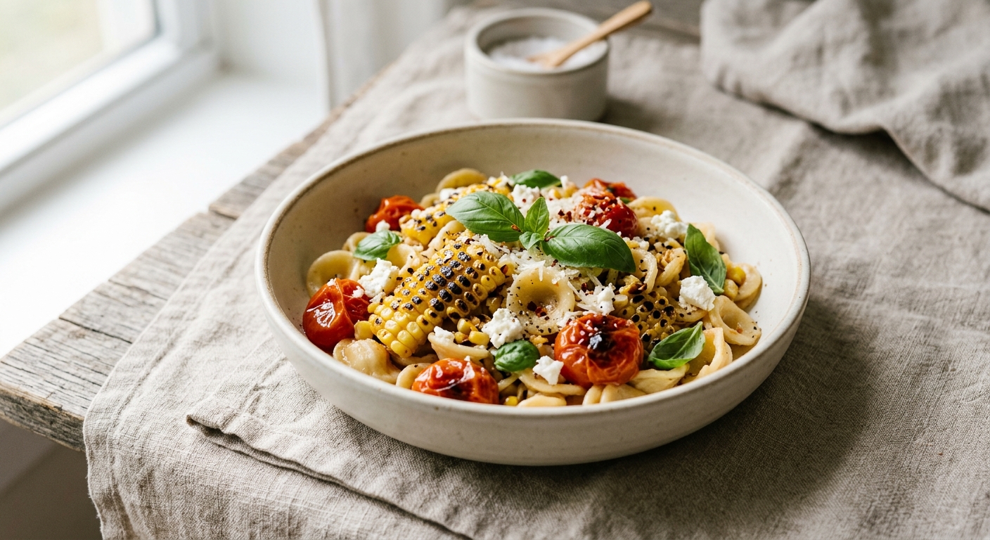 Blistered Cherry Tomato and Charred Corn Pasta