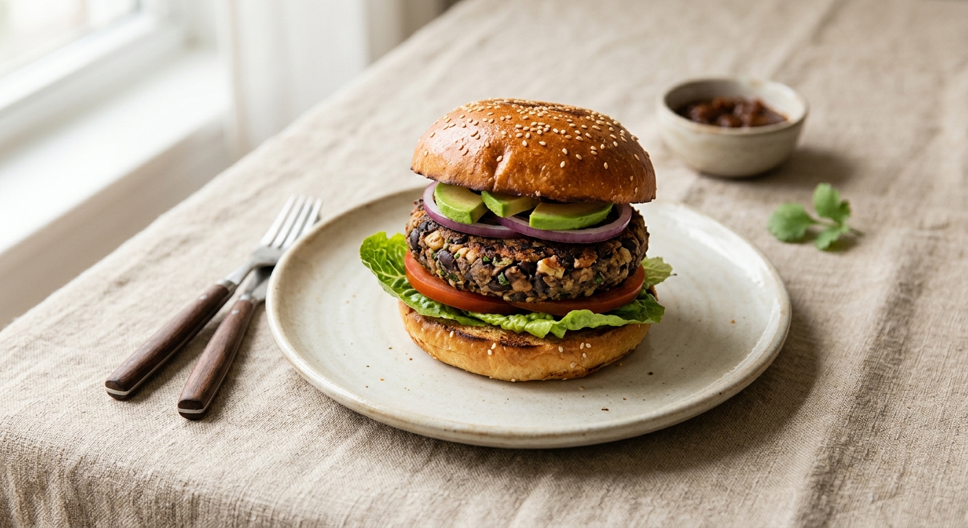 Smoky Black Bean and Walnut Burgers