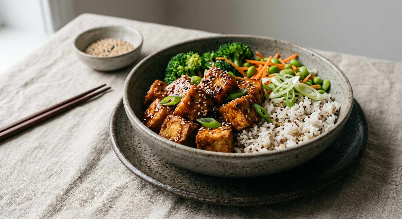 Sticky Sesame Garlic Tofu Bowls