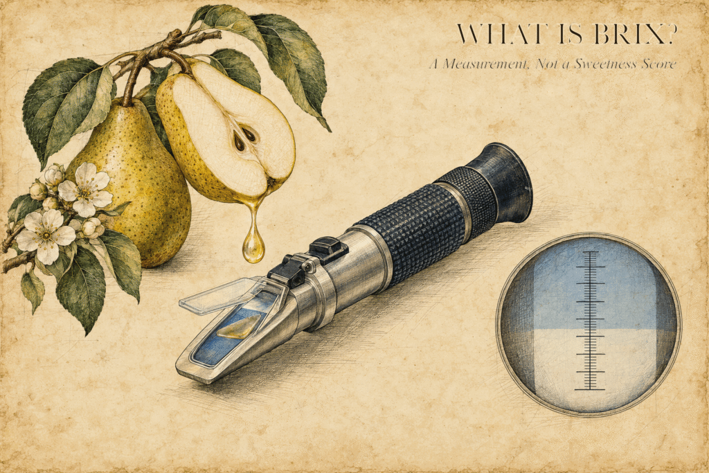 Measuring pear sweetness with a refractometer
